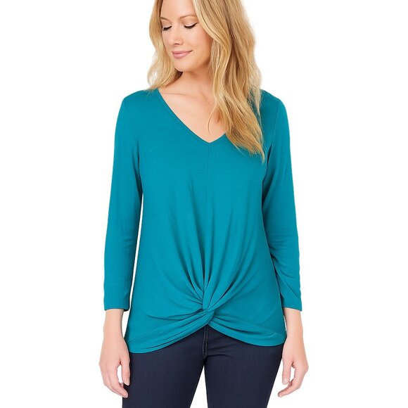 2/$30 NWT Status by Chenault Twist Front Long Sleeve Blouse Jade M #A0286 TRB2 - Picture 1 of 8